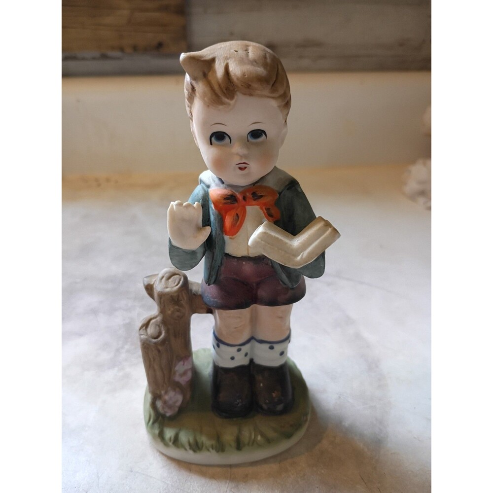 Vintage UCGC Korea Porcelain Figurine Set Boy Reading & Girl Watering Flowers